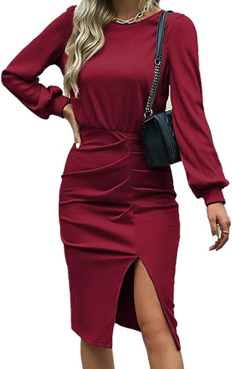 woobles Dress, womens high waist comfortable dress, solid color, breathable lantern sleeve for the night XL - Image 2